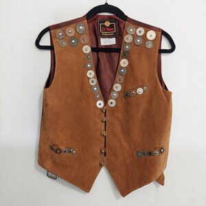 Et Vous Vintage Western Vest Brown Suede Real Coin Adorned Size S Pockets Unique